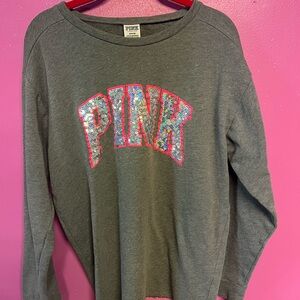 Women’s Gray PINK Sequin Lightweight Sweatshirt